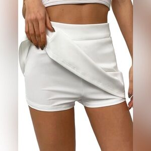 🌸Elegant White Shein Skort – Sporty Chic Wrap‎ Mini Skirt Shorts Summer Style🌸
